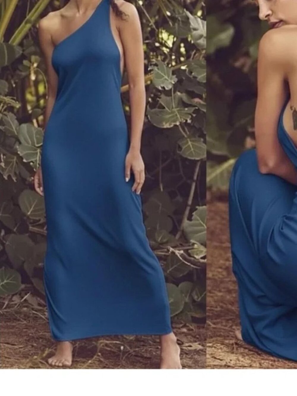 Free People Beach One-Shoulder Cutout Blue Bodycon Dress medium